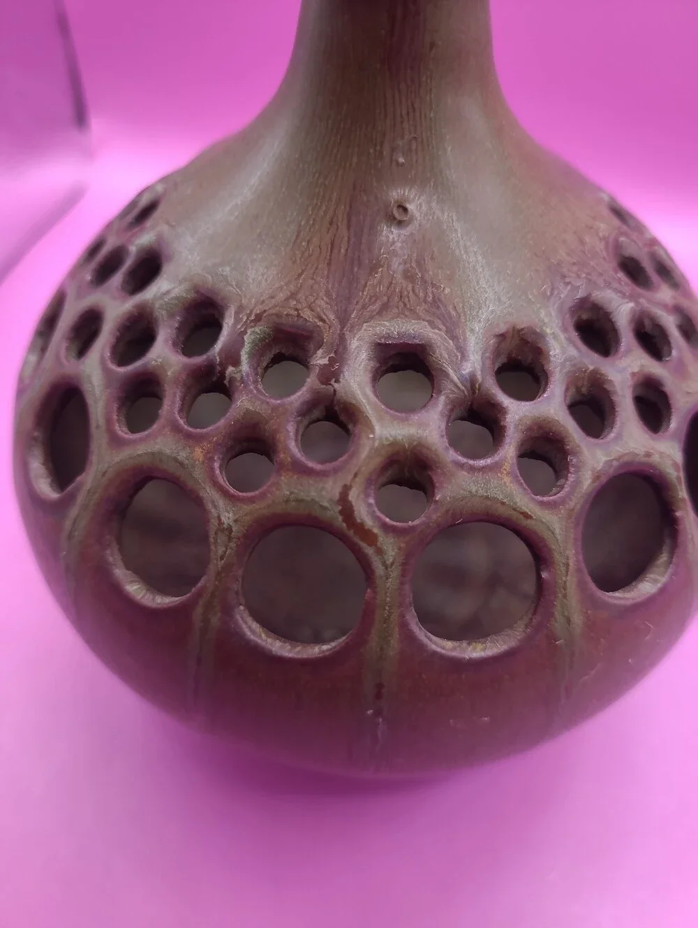 MCM‎ Brutalist Pierced Ceramic Vase Holepot Luminaria Studio Pottery Signed Rare